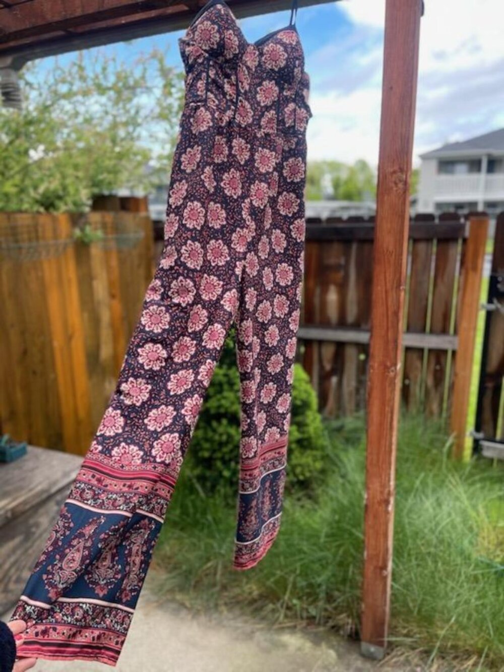 Band of Gypsies Boho Floral Corset Wide Leg Jumpsuit-Size M